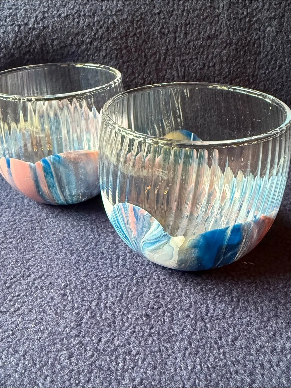 Hand dipped textured, ribbed glass candle holder votive glasses